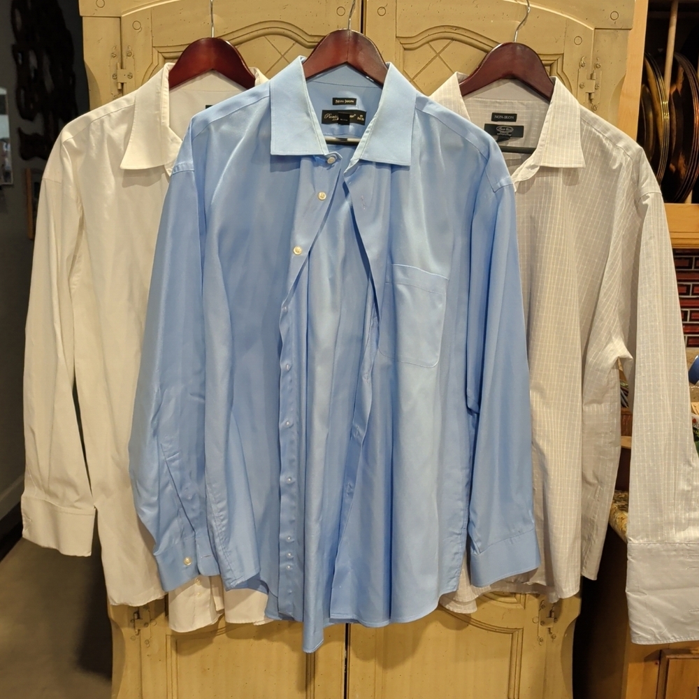 3 Men Dress Shirts 2 Pront Uomo & 1 Joseph & Feiss Size 19 34/35 White Blue Gray